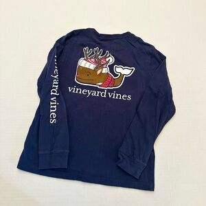 Vineyard Vines Kids Blue Long Sleeve Tee with Reindeer Whale